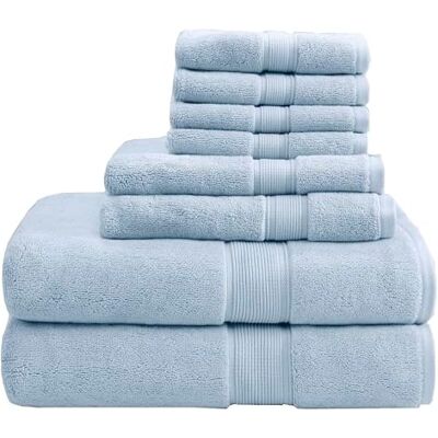 Madison Park Signature Türkische Badetücher, 800 g/m², 100% Baumwolle, übergroßes Badetuch-Set, 8-teilig, bestehend aus 2 Badetüchern, 2 Handtüchern und 4 Waschtüchern, Hellblau Madison Park Signature Türkische Badetücher, 800 g/m², 100% Baumwolle, übergroßes Badetuch-Set, 8-teilig, bestehend aus 2 Badetüchern, 2 Handtüchern und 4 Waschtüchern, Hellblau