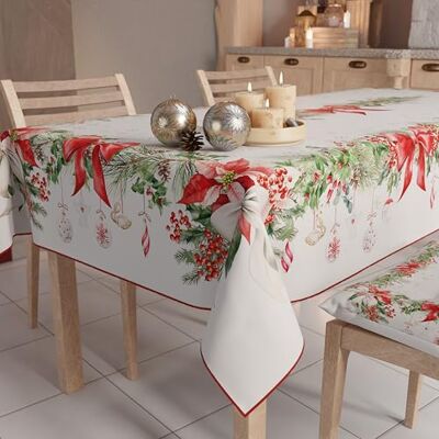 PETTI Artigiani Italiani Petti Weihnachtstischdecke Tischdecke 140 x 240 cm, rechteckig, schmutzabweisend & fleckenabweisend, Pflegeleichte Mikrofaser mit Motiv Girlande, ideal für Advent & Weihnachten PETTI Artigiani Italiani Petti Weihnachtstischdecke Tischdecke 140 x 240 cm, rechteckig, schmutzabweisend & fleckenabweisend, Pflegeleichte Mikrofaser mit Motiv Girlande, ideal für Advent & Weihnachten