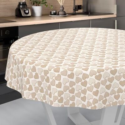 ANRO Wachstuch-Tischdecke Tischdecke abwaschbar Wachstuch Garten-Tischdecke Outdoor Indoor Rund 140cm Schnittkante Herz Beige ANRO Wachstuch-Tischdecke Tischdecke abwaschbar Wachstuch Garten-Tischdecke Outdoor Indoor Rund 140cm Schnittkante Herz Beige