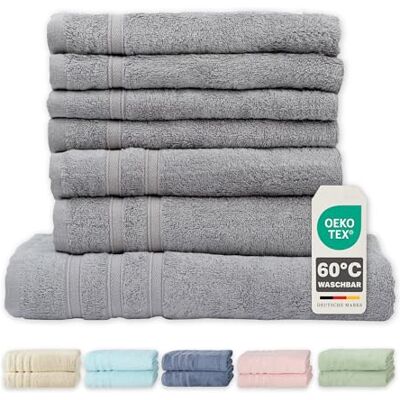 Müskaan ® 7er Bambus Handtuch Set Kiesel, 50% Baumwolle & 50% Bambus, 450g/m² – 1x Duschtuch 70x140cm, 2X Handtuch 50x100cm & 4X Gästetuch 50x30cm – Öko-Tex, Baumwoll Handtuchset Grau 60°C waschbar Müskaan ® 7er Bambus Handtuch Set Kiesel, 50% Baumwolle & 50% Bambus, 450g/m² – 1x Duschtuch 70x140cm, 2X Handtuch 50x100cm & 4X Gästetuch 50x30cm – Öko-Tex, Baumwoll Handtuchset Grau 60°C waschbar