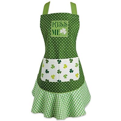 DII St. Patrick's Day Schürze aus Baumwolle mit Tasche und extra langen Krawatten, Kiss Me DII St. Patrick's Day Schürze aus Baumwolle mit Tasche und extra langen Krawatten, Kiss Me