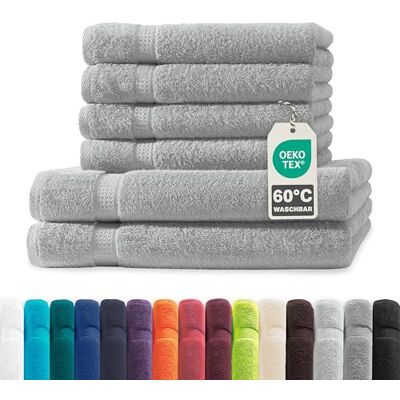 Müskaan ® 6er Handtuch Set Silber, 100% Baumwolle, 500g/m² – 2X Duschtuch 70x140cm & 4X Handtuch 50x100cm – Öko-Tex, Frottee Handtücher Set Baumwolle, Handtuchset Silber, 60°C waschbar, Frotteetücher Müskaan ® 6er Handtuch Set Silber, 100% Baumwolle, 500g/m² – 2X Duschtuch 70x140cm & 4X Handtuch 50x100cm – Öko-Tex, Frottee Handtücher Set Baumwolle, Handtuchset Silber, 60°C waschbar, Frotteetücher