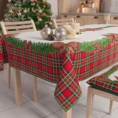 PETTI Artigiani Italiani Petti Weihnachtstischdecke Tischdecke 140 x 450 cm, rechteckig, schmutzabweisend & fleckenabweisend, Pflegeleichte Mikrofaser mit Motiv Tartan-Schleife, ideal für Advent & Weihnachten PETTI Artigiani Italiani Petti Weihnachtstischdecke Tischdecke 140 x 450 cm, rechteckig, schmutzabweisend & fleckenabweisend, Pflegeleichte Mikrofaser mit Motiv Tartan-Schleife, ideal für Advent & Weihnachten