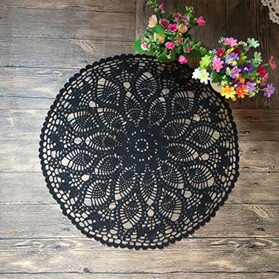 MINDPLUS Baumwolle Hand Häkeln Deckchen Spitze Gehäkelt Tischdecke Deckchen Tischset 60 cm Rund Schwarz MINDPLUS Baumwolle Hand Häkeln Deckchen Spitze Gehäkelt Tischdecke Deckchen Tischset 60 cm Rund Schwarz