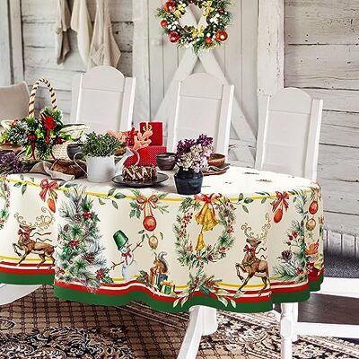 Yighty Ovale Weihnachtstischdecke, 137 x 183 cm, Weihnachtsbaum-Elch, Weihnachtsdekoration, Tischdecke, Polyester, wasserdicht und knitterfrei, langlebig, Weihnachtstischdecke für Küche, Winter und Yighty Ovale Weihnachtstischdecke, 137 x 183 cm, Weihnachtsbaum-Elch, Weihnachtsdekoration, Tischdecke, Polyester, wasserdicht und knitterfrei, langlebig, Weihnachtstischdecke für Küche, Winter und