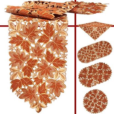 Quinnyshop Herbst Laubblätter Stickerei Deckchen 30 cm Rund Polyester, Terrakotta Quinnyshop Herbst Laubblätter Stickerei Deckchen 30 cm Rund Polyester, Terrakotta