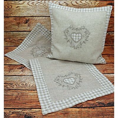 heimtexland Landhaus Kissenhülle Vichy Karo 40 x 40 cm Natur Leinen Herz Stickerei Applikation Kissen Country Chic Deko ÖKOTEX Typ502 heimtexland Landhaus Kissenhülle Vichy Karo 40 x 40 cm Natur Leinen Herz Stickerei Applikation Kissen Country Chic Deko ÖKOTEX Typ502