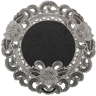 Quinnyshop Grau Tischaufleger Tisch-Deckchen Leinen-Optik Blumen Stickerei (ca. 28 cm Rund) Quinnyshop Grau Tischaufleger Tisch-Deckchen Leinen-Optik Blumen Stickerei (ca. 28 cm Rund)