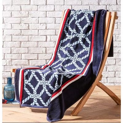 Tommy Hilfiger Strandtuch, Navy (Marineblau), Velours-Frottee, 450 g/m², 100% Baumwolle, Seilmotiv, weich und saugfähig, 90 x 180 cm Tommy Hilfiger Strandtuch, Navy (Marineblau), Velours-Frottee, 450 g/m², 100% Baumwolle, Seilmotiv, weich und saugfähig, 90 x 180 cm