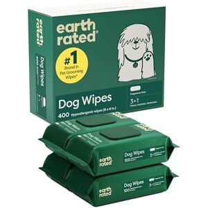 Earth Rated Feuchttücher für Hunde, Dicke Pflegetücher auf pflanzlicher Basis zur einfachen Anwendung an Pfoten, Körper und Hintern, unparfümiert, 400 Stück Earth Rated Feuchttücher für Hunde, Dicke Pflegetücher auf pflanzlicher Basis zur einfachen Anwendung an Pfoten, Körper und Hintern, unparfümiert, 400 Stück