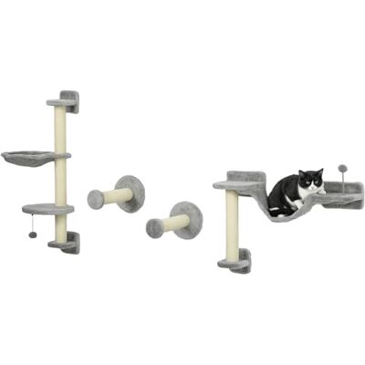 PawHut Kratzbaum für Katzen, 4-teilig, Hängematte, Quaste, Sprungplattformen, Sisalstange und Leiter Plüsch, Grau PawHut Kratzbaum für Katzen, 4-teilig, Hängematte, Quaste, Sprungplattformen, Sisalstange und Leiter Plüsch, Grau