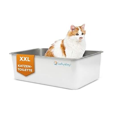 Lucky-Kitty Katzenklo Edelstahl XXL, Weiß ohne Haube, 60x40x20 cm Absolut auslaufsicher, Geruchsfrei, Hygienisch, Leich zu reinigen, Groß Lucky-Kitty Katzenklo Edelstahl XXL, Weiß ohne Haube, 60x40x20 cm Absolut auslaufsicher, Geruchsfrei, Hygienisch, Leich zu reinigen, Groß