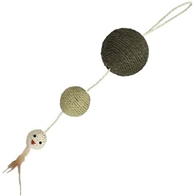 Bobby Plume – Kratzbaum Katzenspielzeug aus recyceltem Seil, mit Bällen und Federn, zum Aufhängen, Grün, 55 x 12 cm Bobby Plume – Kratzbaum Katzenspielzeug aus recyceltem Seil, mit Bällen und Federn, zum Aufhängen, Grün, 55 x 12 cm