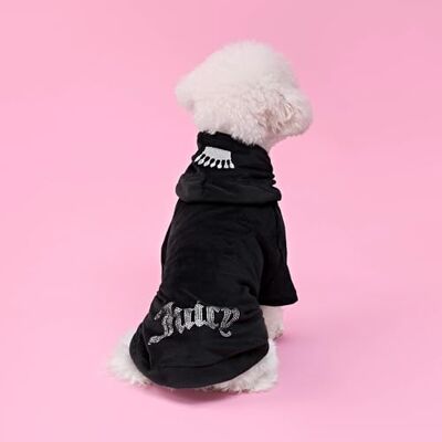 Juicy Couture Bling Velours Haustier Hoodie Schwarz Größe XS/S (0,9-3,2 kg) Haustier-Kapuzenpullover für kleine Hunde oder Katzen Juicy Couture Bling Velours Haustier Hoodie Schwarz Größe XS/S (0,9-3,2 kg) Haustier-Kapuzenpullover für kleine Hunde oder Katzen