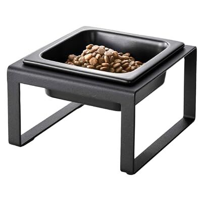YAMAZAKI 5817 Tower Pet Food Bowl Stand Single, Black, Steel/Ceramic, 15 x 15.5 x 10 cm YAMAZAKI 5817 Tower Pet Food Bowl Stand Single, Black, Steel/Ceramic, 15 x 15.5 x 10 cm