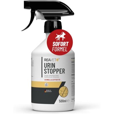 ReaVET Urin Stop für Hunde & Katzen 500ml I Mildes Hundeabwehrspray & Katzenabwehrspray I Nicht färbend I Urin Entferner I Hundeschreck gegen Markieren I Anti Kratz Spray Möbel, Innen- & Außen ReaVET Urin Stop für Hunde & Katzen 500ml I Mildes Hundeabwehrspray & Katzenabwehrspray I Nicht färbend I Urin Entferner I Hundeschreck gegen Markieren I Anti Kratz Spray Möbel, Innen- & Außen