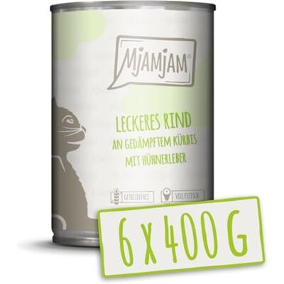 MjAMjAM Premium Nassfutter für Katzen leckeres Rind an gedämpftem Kürbis, 6er Pack (6 x 400 g), getreidefrei mit extra viel Fleisch MjAMjAM Premium Nassfutter für Katzen leckeres Rind an gedämpftem Kürbis, 6er Pack (6 x 400 g), getreidefrei mit extra viel Fleisch