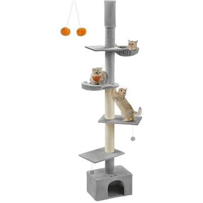 Feandrea Kratzbaum deckenhoch, 231-291 cm höhenverstellbarer Katzenbaum, XXL, hoher mehrstufiger Katzenkratzbaum, 11 cm Dicke Stämme, Höhle, Liegemulde, Plattform, hellgrau PCT210G01 Feandrea Kratzbaum deckenhoch, 231-291 cm höhenverstellbarer Katzenbaum, XXL, hoher mehrstufiger Katzenkratzbaum, 11 cm Dicke Stämme, Höhle, Liegemulde, Plattform, hellgrau PCT210G01