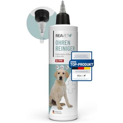 ReaVET Ohrenreiniger für Hunde & Katzen 250ml Ohrreiniger mit Kolloidalem Silber + Natürlicher Kamille I Mittel zum Ohr Reinigen für Hund, Katze, Pferd ReaVET Ohrenreiniger für Hunde & Katzen 250ml Ohrreiniger mit Kolloidalem Silber + Natürlicher Kamille I Mittel zum Ohr Reinigen für Hund, Katze, Pferd