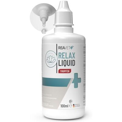 ReaVET Relax Liquid Tropfen für Hunde 100ml Beruhigung mit Baldrian, L-Tryptophan, Vitamin B12 & Melisse I Beruhigungstropfen Hund bei Silvester, auf Reisen & Autofahrt ReaVET Relax Liquid Tropfen für Hunde 100ml Beruhigung mit Baldrian, L-Tryptophan, Vitamin B12 & Melisse I Beruhigungstropfen Hund bei Silvester, auf Reisen & Autofahrt
