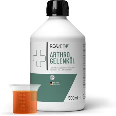 ReaVET Arthro Gelenköl 500ml für Hunde Zur Unterstützung des Gelenkstoffwechsels bei Osteoarthritis (Arthrose) I Gelenke Hund, Gelenk-Komplex statt Gelenktabletten ReaVET Arthro Gelenköl 500ml für Hunde Zur Unterstützung des Gelenkstoffwechsels bei Osteoarthritis (Arthrose) I Gelenke Hund, Gelenk-Komplex statt Gelenktabletten