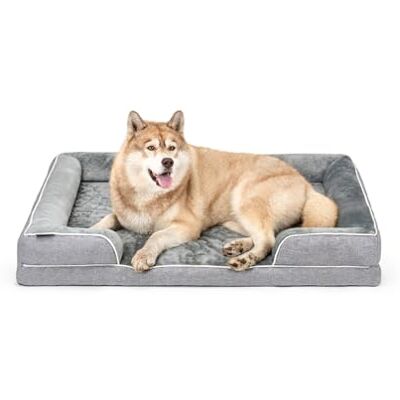 lionto orthopädisches Hundebett + erhöhter Rand, 122x89x20 cm, Hundekissen robust mit weichem Flanell, Bezug abnehmbar & waschbar, rutschfest, für kleine & große Hunde + Katzen, grau lionto orthopädisches Hundebett + erhöhter Rand, 122x89x20 cm, Hundekissen robust mit weichem Flanell, Bezug abnehmbar & waschbar, rutschfest, für kleine & große Hunde + Katzen, grau