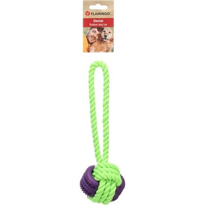 Flamingo Hundespielzeug – Gropa Zerrspiel & Knotenball Grün/Lila – Zahnpflege, Griff – Länge 28 cm Flamingo Hundespielzeug – Gropa Zerrspiel & Knotenball Grün/Lila – Zahnpflege, Griff – Länge 28 cm