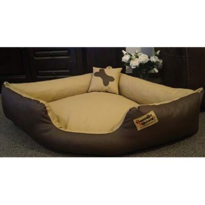 Hundebettenmanufaktur Hundebett Eckbett Hundesofa Schlafplatz Kunstleder Canto (80 cm X 80 cm, Braun Beige) Hundebettenmanufaktur Hundebett Eckbett Hundesofa Schlafplatz Kunstleder Canto (80 cm X 80 cm, Braun Beige)