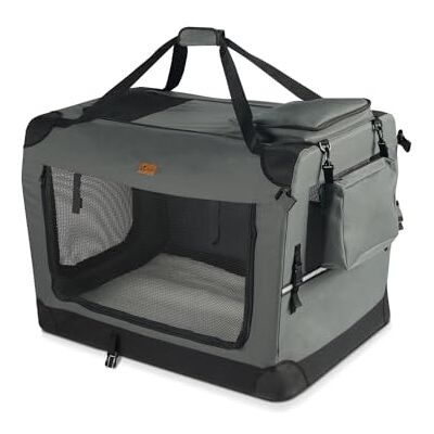 VOUNOT Hundebox faltbar, Transportbox Katze Hunde, Hundetasche, Oxford-Gewebe, Netzstoff, Atmungsaktiv, Transportabel, Metallrahmen, mit Griffen, Taschen, 50x35x36 cm S, Grau VOUNOT Hundebox faltbar, Transportbox Katze Hunde, Hundetasche, Oxford-Gewebe, Netzstoff, Atmungsaktiv, Transportabel, Metallrahmen, mit Griffen, Taschen, 50x35x36 cm S, Grau