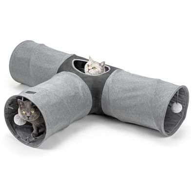 lionto 3-Wege Katzentunnel mit Spielball, 30x120x80 cm, Faltbarer erweiterbarer Spieltunnel aus pflegeleichtem Faux-Linen-Material für Katzen, Robustes Katzenspielzeug, 30 cm Durchmesser lionto 3-Wege Katzentunnel mit Spielball, 30x120x80 cm, Faltbarer erweiterbarer Spieltunnel aus pflegeleichtem Faux-Linen-Material für Katzen, Robustes Katzenspielzeug, 30 cm Durchmesser