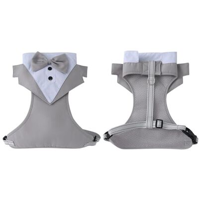 Haodream Hundegeschirr mit Fliege für Welpen mit Sicherung, Gray XL Hochzeits Smokinganzug mit atmungsaktivem Stoff für kleine Rassen und leicht laufende, bequeme Welpen Haodream Hundegeschirr mit Fliege für Welpen mit Sicherung, Gray XL Hochzeits Smokinganzug mit atmungsaktivem Stoff für kleine Rassen und leicht laufende, bequeme Welpen