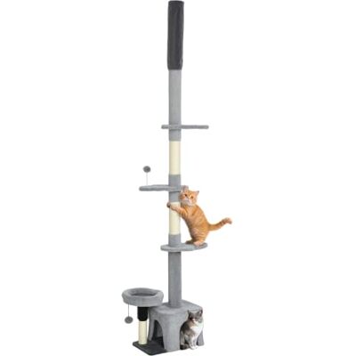 PawHut Boden-Decke Katzenbaum, 4 Ebenen, 89-100", für Innenkätzchen Katzenturm, Höhenverstellbar, Großer Kletterturm für Katzen, Kratzstamm, Condo, Bett, Sitzstangen, Hängender Ball PawHut Boden-Decke Katzenbaum, 4 Ebenen, 89-100", für Innenkätzchen Katzenturm, Höhenverstellbar, Großer Kletterturm für Katzen, Kratzstamm, Condo, Bett, Sitzstangen, Hängender Ball