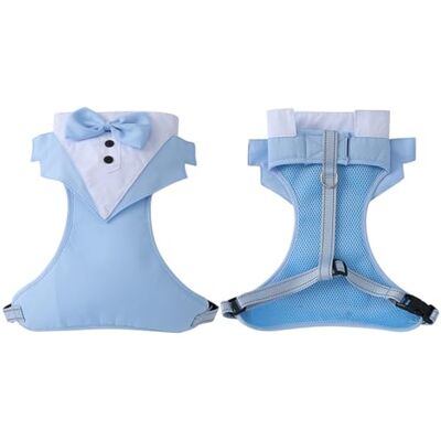 Haodream Hundegeschirr mit Fliege für Welpen mit Sicherung, Light Blue M Hochzeits Smokinganzug mit atmungsaktivem Stoff für kleine Rassen und leicht laufende, bequeme Welpen Haodream Hundegeschirr mit Fliege für Welpen mit Sicherung, Light Blue M Hochzeits Smokinganzug mit atmungsaktivem Stoff für kleine Rassen und leicht laufende, bequeme Welpen