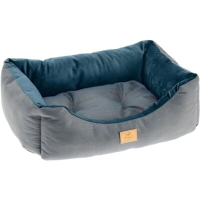 Ferplast Katzenbett Hundebett CHESTER 50, mit Doppelseitigem Kissen, Tweed und Samt, Waschbar, Blau Ferplast Katzenbett Hundebett CHESTER 50, mit Doppelseitigem Kissen, Tweed und Samt, Waschbar, Blau