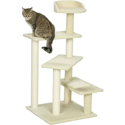 PawHut Kratzbaum 100 cm mit Sisalstämme für mittelgroße Katzen Beige Große Plattform, Mehrstöckiger Katzenkratzbaum, Kletterbaum Katzenturm PawHut Kratzbaum 100 cm mit Sisalstämme für mittelgroße Katzen Beige Große Plattform, Mehrstöckiger Katzenkratzbaum, Kletterbaum Katzenturm
