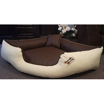 Hundebettenmanufaktur Hundebett Eckbett Hundesofa Schlafplatz Kunstleder Canto (100 cm X 100 cm, Creme Braun) Hundebettenmanufaktur Hundebett Eckbett Hundesofa Schlafplatz Kunstleder Canto (100 cm X 100 cm, Creme Braun)