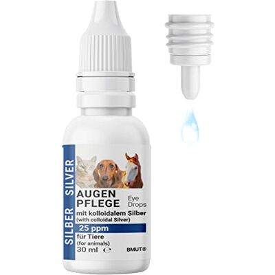 BMUT 1x 30ml Augentropfen für Hunde & Katzen mit kolloidalem Silber – 25 ppm – Augenpflege – Juckreiz, Reizung, Tränenflecken BMUT 1x 30ml Augentropfen für Hunde & Katzen mit kolloidalem Silber – 25 ppm – Augenpflege – Juckreiz, Reizung, Tränenflecken