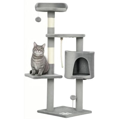 PawHut Mehrzweck-Katzenbaum mit Kratzbäumen 40x40x114 cm Grau Kratzstämme, Plattformen, Katzenhaus, Seil, Spielzeug PawHut Mehrzweck-Katzenbaum mit Kratzbäumen 40x40x114 cm Grau Kratzstämme, Plattformen, Katzenhaus, Seil, Spielzeug