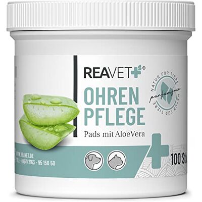 ReaVET Ohrenreiniger Hund & Katze 100 Stück – Ohrenpflege Pads Hund I Pflegeprodukt für Ohren, Reinigungstücher Hund, Besonders Milde & Schonende Reinigung mit Aloe Vera für Hunde und Katzen ReaVET Ohrenreiniger Hund & Katze 100 Stück – Ohrenpflege Pads Hund I Pflegeprodukt für Ohren, Reinigungstücher Hund, Besonders Milde & Schonende Reinigung mit Aloe Vera für Hunde und Katzen