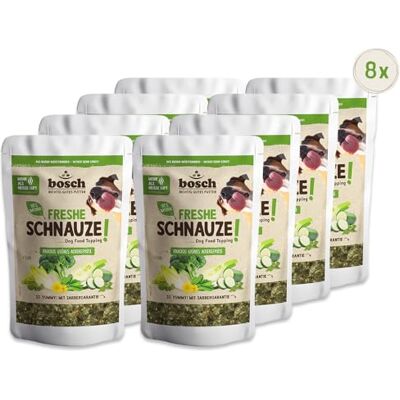 Bosch Freshe Schnauze Knackig grünes Ackergemüse 8 x 200 g Topping für Hundefutter Für Trockenfutter und Nassfutter geeignet mit frischer Zucchini, Spinat, Brokkoli, Fenchel & Chicorée Bosch Freshe Schnauze Knackig grünes Ackergemüse 8 x 200 g Topping für Hundefutter Für Trockenfutter und Nassfutter geeignet mit frischer Zucchini, Spinat, Brokkoli, Fenchel & Chicorée