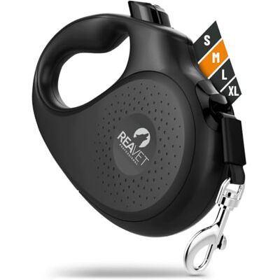 ReaVET Rollleine Hundeleine ausziehbar 5m für mittelgroße Hunde (M) I Ergonomischer & Rutschfester Griff I Hundeleine Einziehbar, Robuste Ausziehleine mit Brems-Stopp-System I Leine Hund bis 25kg ReaVET Rollleine Hundeleine ausziehbar 5m für mittelgroße Hunde (M) I Ergonomischer & Rutschfester Griff I Hundeleine Einziehbar, Robuste Ausziehleine mit Brems-Stopp-System I Leine Hund bis 25kg