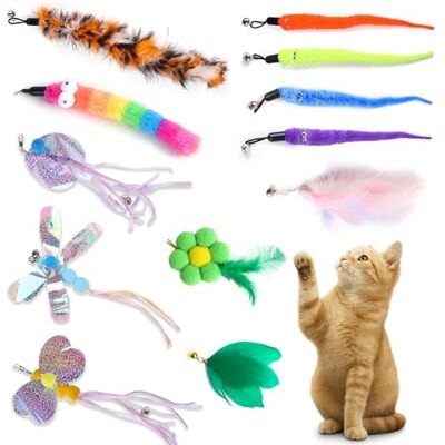 YinnFeen Katzenspielzeug Feder, 12 Stück Ersatzfedern Anhänger, Interaktives Katzenangel Ersatzfedern Bunte Katzenangel Anhänger Cat Feather Toys Nachfüllung für Kitten Katze YinnFeen Katzenspielzeug Feder, 12 Stück Ersatzfedern Anhänger, Interaktives Katzenangel Ersatzfedern Bunte Katzenangel Anhänger Cat Feather Toys Nachfüllung für Kitten Katze