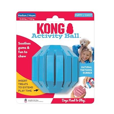 KONG Puppy Activity Ball, Für Mittelgroße Welpen Weicher Welpen-Naturkautschuk beruhigt zahnendes Zahnfleisch, befüllbar mit Rillen, für Welpen bis 9 Monate KONG Puppy Activity Ball, Für Mittelgroße Welpen Weicher Welpen-Naturkautschuk beruhigt zahnendes Zahnfleisch, befüllbar mit Rillen, für Welpen bis 9 Monate