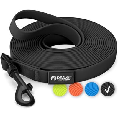 ReaVET Schleppleine für Hunde 5 Meter, Schwarz I Robuste & wasserfeste Hundeleine lang I Übungsleine mit Griff, Trainingsleine Laufleine für große & kleine Hunde ReaVET Schleppleine für Hunde 5 Meter, Schwarz I Robuste & wasserfeste Hundeleine lang I Übungsleine mit Griff, Trainingsleine Laufleine für große & kleine Hunde