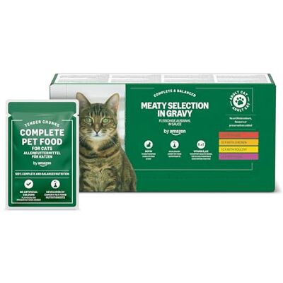 Amazon Katzenfutter, nass, für ausgewachsene Katzen, Fleischauswahl in Sauce, 4.8kg (48 Packungen mit 100g) Amazon Katzenfutter, nass, für ausgewachsene Katzen, Fleischauswahl in Sauce, 4.8kg (48 Packungen mit 100g)