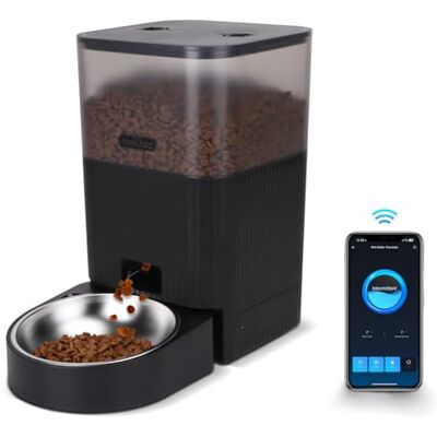 Nobleza WiFi Automatischer Futterautomat für Katze & Hund, 4.2L Pet Feeder mit Timer, 10S Sprachaufnahme, 1-10 Mahlzeiten, Edelstahl Napf & Trockenmittelbeutel, Schwarz Nobleza WiFi Automatischer Futterautomat für Katze & Hund, 4.2L Pet Feeder mit Timer, 10S Sprachaufnahme, 1-10 Mahlzeiten, Edelstahl Napf & Trockenmittelbeutel, Schwarz
