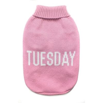 Record Everyday Hundepullover, weicher Rollkragenpullover mit elastischem Beinabschluss, Bestickt mit Schriftzug 'Tuesday' Rosa, M Rückenlänge 40 cm Record Everyday Hundepullover, weicher Rollkragenpullover mit elastischem Beinabschluss, Bestickt mit Schriftzug 'Tuesday' Rosa, M Rückenlänge 40 cm