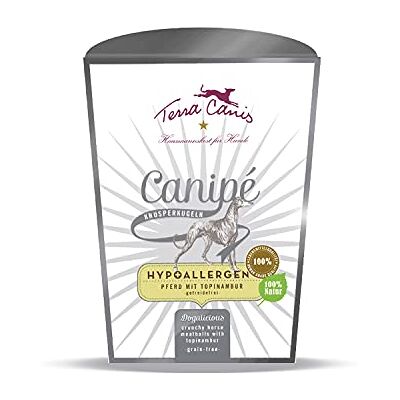 Terra Canis Pferd, Canipé Hypoallergen Knusperkugeln, 200g 100% Lebensmittelqualität aller Rohstoffe, knusprige Snackkugeln, nur eine Proteinquelle, hypoallergen und getreidefrei Terra Canis Pferd, Canipé Hypoallergen Knusperkugeln, 200g 100% Lebensmittelqualität aller Rohstoffe, knusprige Snackkugeln, nur eine Proteinquelle, hypoallergen und getreidefrei