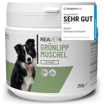ReaVET Grünlippmuschel Extrakt Pulver 250g für Hunde & Katzen Hochdosiert aus Neuseeland Barf Zusatzfutter für Gelenke & Mobilität ReaVET Grünlippmuschel Extrakt Pulver 250g für Hunde & Katzen Hochdosiert aus Neuseeland Barf Zusatzfutter für Gelenke & Mobilität