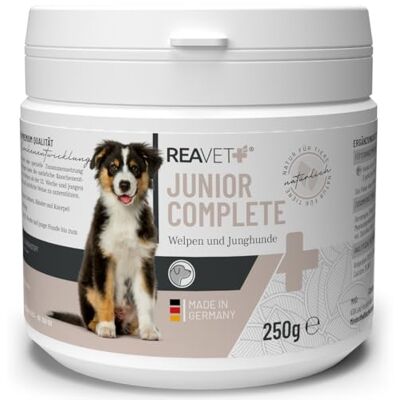 ReaVET Junior Complete für Hunde Natürliche Knochenentwicklung für Welpen & Junghunde – Mit Grünlippmuschel, Hagebutte, Eierschalenpulver & Spirulina – Unterstützt Knochen, Gelenke & Sehnen 250g ReaVET Junior Complete für Hunde Natürliche Knochenentwicklung für Welpen & Junghunde – Mit Grünlippmuschel, Hagebutte, Eierschalenpulver & Spirulina – Unterstützt Knochen, Gelenke & Sehnen 250g